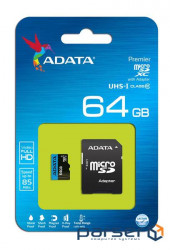Карта пам'яті ADATA microSDXC Premier 64GB UHS-I Class 10 + SD-adapter (AUSDX64GUICL10-RA1)