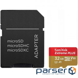 SanDisk Extreme PLUS microSDHC 32GB + SD Adapter + RescuePRO Deluxe 100MB/s A1 (SDSQXBG-032G-GN6MA)