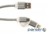 Date cable USB 2.0 AM to Lightning + Micro 5P 2.0m 2A cotton grey PowerPlant (CA910496)