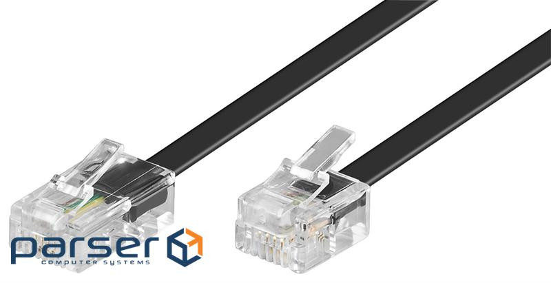 Кабель телефонний RJ11-RJ45 U/UTP M/M (Western) 10.0m, плоский 6P4C/8P4C, чорний (75.06.8578-1)