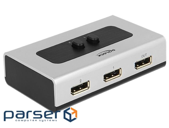 Перехідник моніторний Delock DisplayPort 2x1 (Switch), v1.4 8K@30Hz (70.08.7668-1)