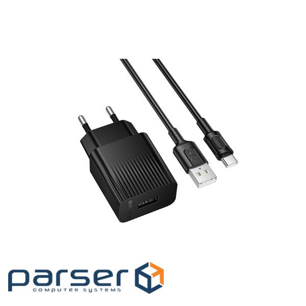Зарядний пристрій BOROFONE BAS71A USB + cable USB to USB-C 2.1A black (6941991122613)