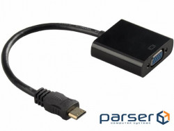 Конвертер mini HDMI (тато) на VGA (мама) 30cm, Black, 4K / 2K, Пакет (2862)