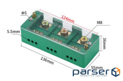 Паралельний розгалужувач-сплиттер проводів FJ6 / JHD-3-9,1фаза-3-вхід М8, 9виходів(латунь) 1,5-35х1, 1,