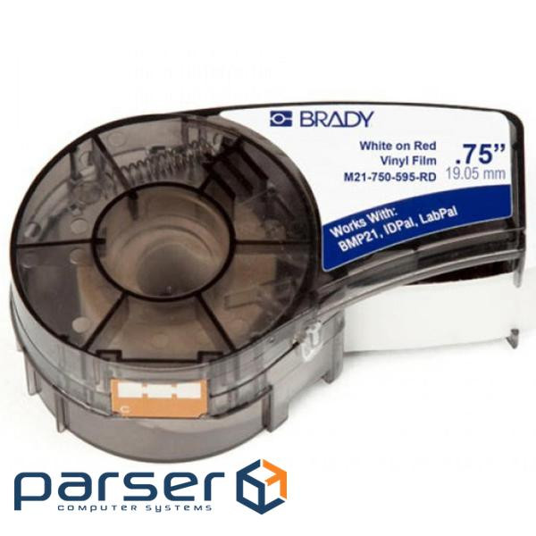 Стрічка для принтера етикеток Brady M21-750-595-RD vinyl, 19.05mm/6.4m. White on Red