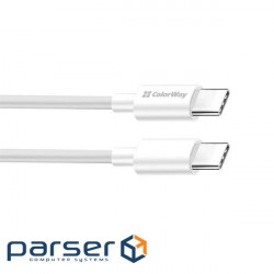 Cable USB Type-C - USB Type-C 2 m ColorWay White, up to 65 W, built-in chip E-Mark (CW-CBPDCC056-WT)