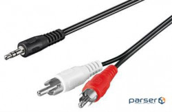 Audio cable Jack 3.5mm 3pin -> RCAx2 M/ M 5.0m, плоский AWG29 Nickel (75.05.0195-80)
