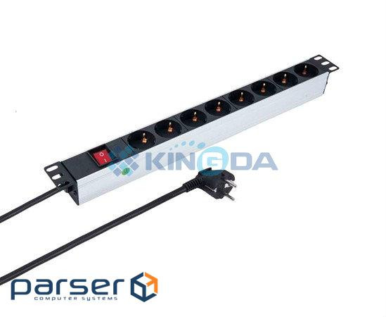 Силовий блок Kingda 19 1U 8xSchuko, вимикач, кабель 2м (KD-PDU-GM-1U-P8)