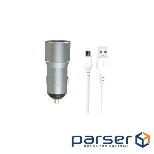 Зарядний пристрій XO TZ09 2.4A/2 USB + cable microUSB Grey (XO-TZ09M-GR)