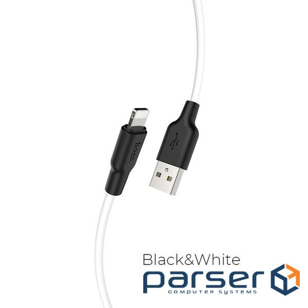 Кабель HOCO X21 Plus USB to iP 2.4A, 1m, silicone, silicone connectors, Black+White (6931474711816)