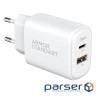 Зарядний пристрій Armorstandart 1xUSB-C PD20W + 1xUSB QC3.0 GaN white (ARM87067)