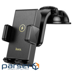 Автотримач HOCO HW22+ Wireless Charging 15W, кріплення на торпеду, затискач 50-90мм, Black, Box