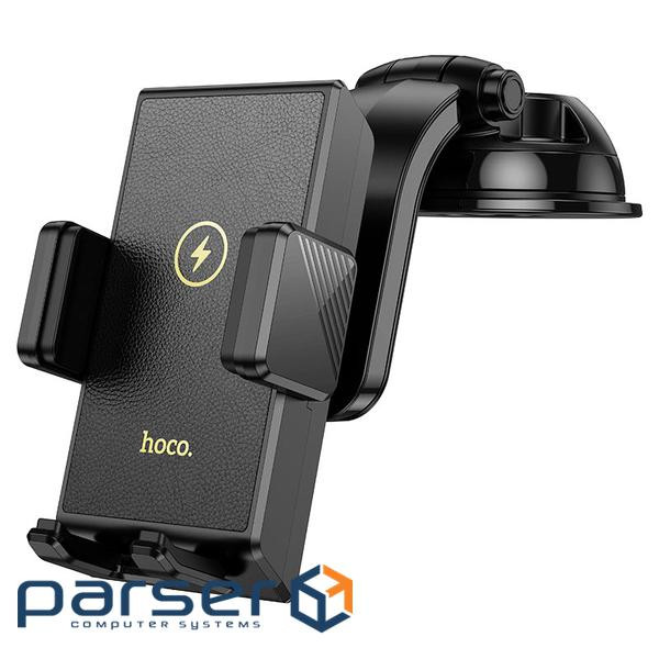 Автотримач HOCO HW22+ Wireless Charging 15W, кріплення на торпеду, затискач 50-90мм, Black, Box