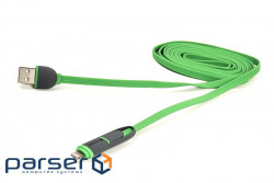 Date cable USB 2.0 AM to Lightning + Micro 5P 2.0m 2A flat green PowerPlant (CA910502)