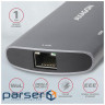Концентратор AXAGON USB-C to 2xUSB-A + HDMI + RJ45 + SATA M.2 + PD 100W 0.18m grey (HMC-6M2)