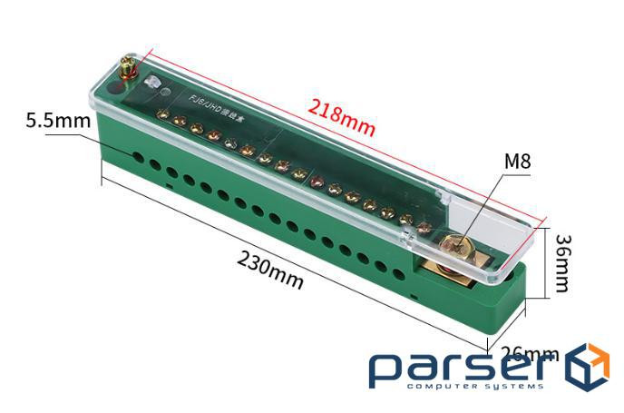 Паралельний розгалужувач-сплиттер проводів FJ6 / JHD-1-16, 1-фаза-вхід М8, 16виходів(латунь)1,5-35х1 1