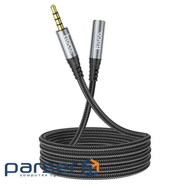 Кабель-подовжувач звуковий, 3.5 мм (F) - 3.5 мм (M), 1 м, Grey, Hoco UPA20 (UPA20_HOCO_BK)