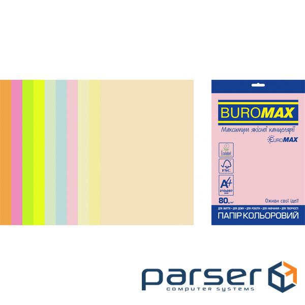 Папір Buromax А 4, 80g, PASTEL+NEON, 10colors, 50sh, EUROMAX (BM.2721750E-99)