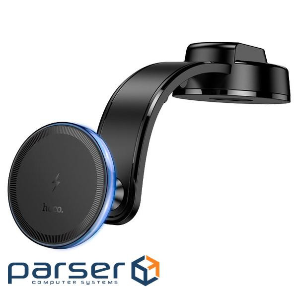 Автоутримувач HOCO HW25+ Wireless Charging 15W, кріплення на торпеду, затискач 50-90мм, Black, Box