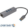 Мережевий адаптер з USB-хабом CABLETIME USB-A - 3xUSB3.0, RJ-45 (CA913374)