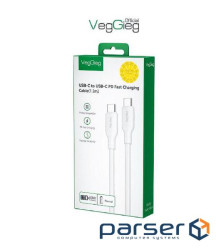 Кабель VEGGIEG V-M001C, Type-C(Male) to Type-C(Male) PD cable, 60 Вт, струм 3 А, 480 Мбіт / с, White