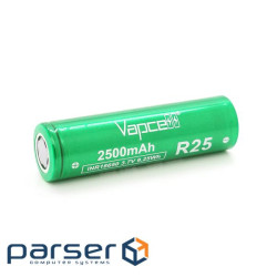 Акумулятор 18650 Li-Ion Vapcell INR18650 R25, 2500mAh, 20A, 4.2 / 3.6 / 2.5V, Green