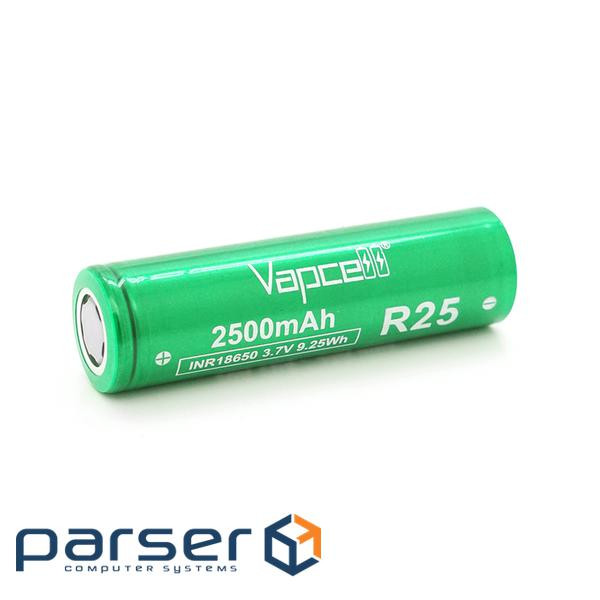 Акумулятор 18650 Li-Ion Vapcell INR18650 R25, 2500mAh, 20A, 4.2 / 3.6 / 2.5V, Green