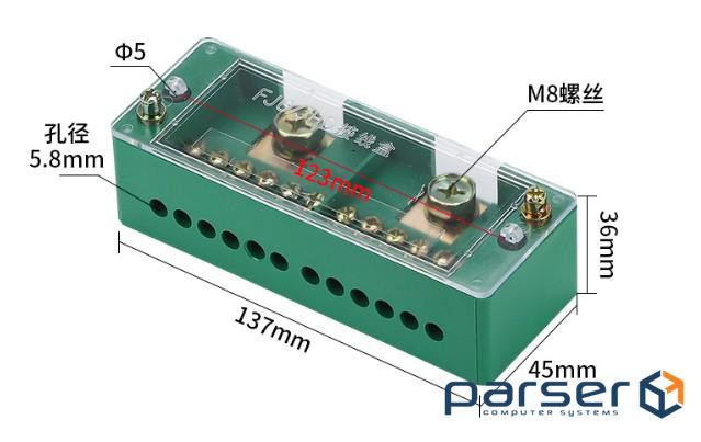 Паралельний розгалужувач-сплиттер проводів FJ6 / JHD-2-12,1фаза-2 вхід М8, 12 виходу (латунь) 1,5-35 ) 1,5-35