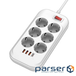 Мережевий фільтр COLORWAY CW-CHE64PDW White, 6 розеток, 1xUSB-C, 3xUSB, 2м 