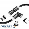 Дата кабель USB 2.0 AM to Lightning + Micro 5P + Type-C 1.0m Magnetic Ro ColorWay (CW-CBUU037-BK)