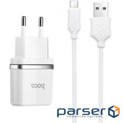 Зарядний пристрій HOCO C12 Smart 2xUSB-A, 2.4A White w/Micro-USB cable (6957531047773)