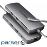 Концентратор AXAGON USBC to 3xUSB-A + HDMI + RJ45 + SD/microSD + audio + PD 100W 0.2m grey (HMC-8HLSA)