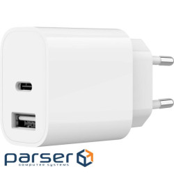 Зарядний пристрій Gembird 1xUSB-A+1xUSB-C 5V/2.4A (12W) white (TA-UC-2AC12-01)