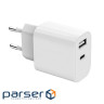 Зарядний пристрій Gembird 1xUSB-A+1xUSB-C 5V/2.4A (12W) white (TA-UC-2AC12-01)