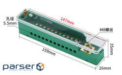 Паралельний розгалужувач-сплиттер проводів FJ6 / JHD-1-12, 1фаза-1вхід М8, 12 виходу (латунь) 1,5-35 ) 1,5-35