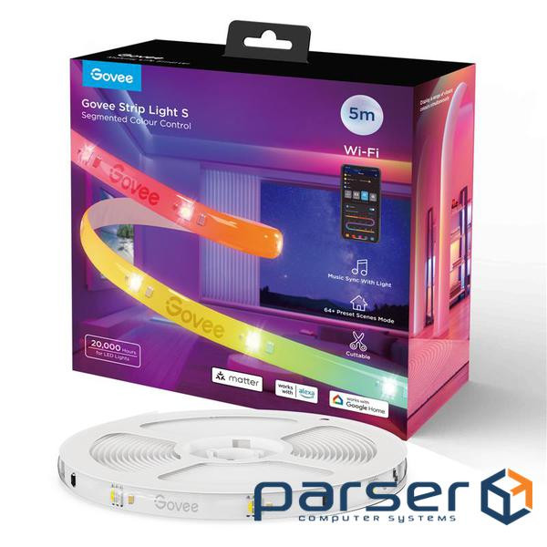 Стрічка світлодіодна розумна Govee H612A Strip Light S With Protective Coating, 5м, RGBIC (H612ACD1) , RGBIC (H612ACD1)