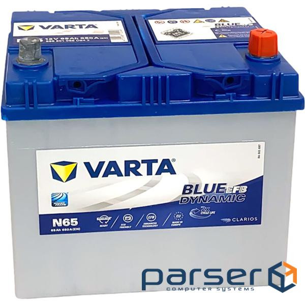 Акумулятор автомобільний Varta Blue Dynamic EFB 65Ah ASIA Ев (-/+) (650EN) (565501065)