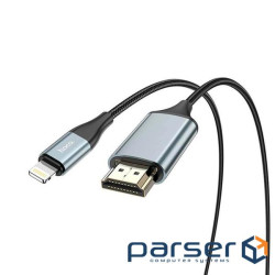 Конвертер Hoco UA15 HDMI (тато)-Lighting (тато) 2м, обплетення, круглий Black / Gray, Box