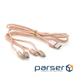 Кабель USB 2.0 DATA CABLE 2Lightning/2microUSB, 1.0м, круглий , Pink, Box (09441)