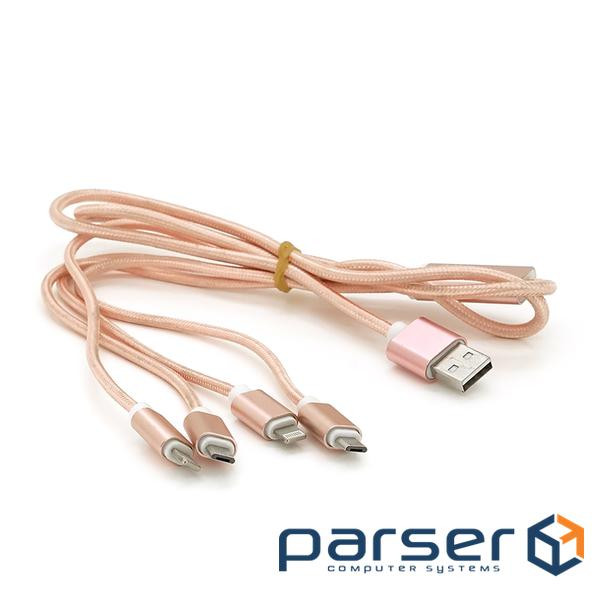 Кабель USB 2.0 DATA CABLE 2Lightning/2microUSB, 1.0м, круглий , Pink, Box (09441)