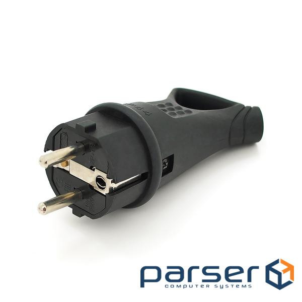 Вилка Євро із заземленням кутова з кільцем, розбірна, каучук, IP44, 16А 220V, колір чорн (000017940) (000017940)