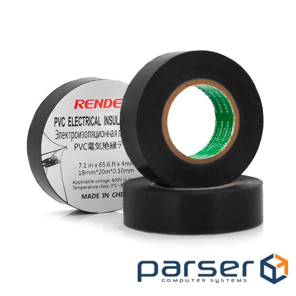 Ізолента RENDER 0,10 мм*18 мм*20 м (чорна), temp:-10+80°С, (0,10 мм*18 мм*20 м чорна) )