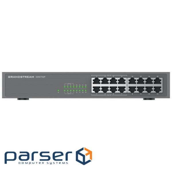 Grandstream GWN7702P, Unmanaged Network Switch, 16x GbE RJ45, 8x PoE 802.3 af/at
