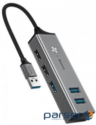 USB хаб Baseus Cube USB to 3 USB 3.0 + 2 USB 2.0 HUB Adapter Dark Gray (CAHUB-C0G)