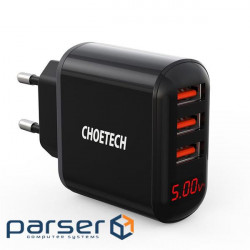 Мережевий зарядний пристрій Choetech (3USBх 2.4A) Black (Q5009-EU)