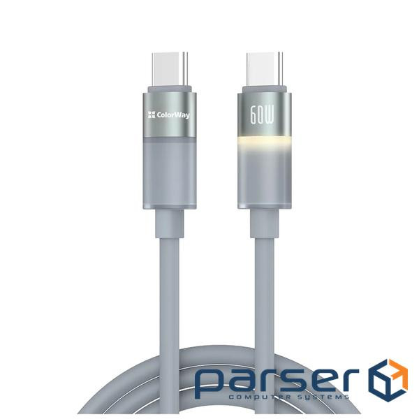 Дата кабель USB-C to USB-C 1.0m 3A 60W warm light gray ColorWay (CW-CBPDCC092-GR)