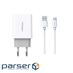 Зарядний пристрій Proda PD-A28a 2х USB 2.4A + USB Type-C 1.0m (PD-A28c-WH)