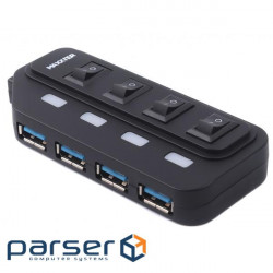 Концентратор Maxxter 4 x USB 2.0 Type-A 1m cable + 5V1A adapter (HU2A-4P-AC-02)