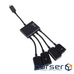 Хаб USB OTG Lapara 3 порта USB 2.0 + 1 порт MicroUSB мультифункц. для см (LA-MicroUSB-OTG-HUB black)