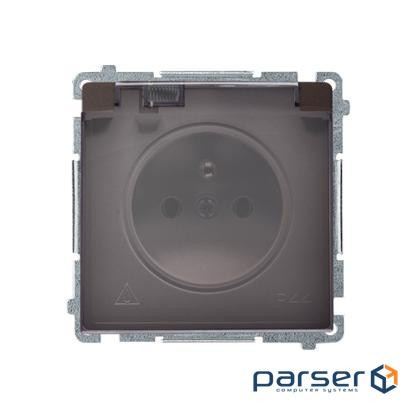 Розетка Basic с заземлением French с прозрачной крышкой IP44, шоколадный (BMGZ1B.01/47A)